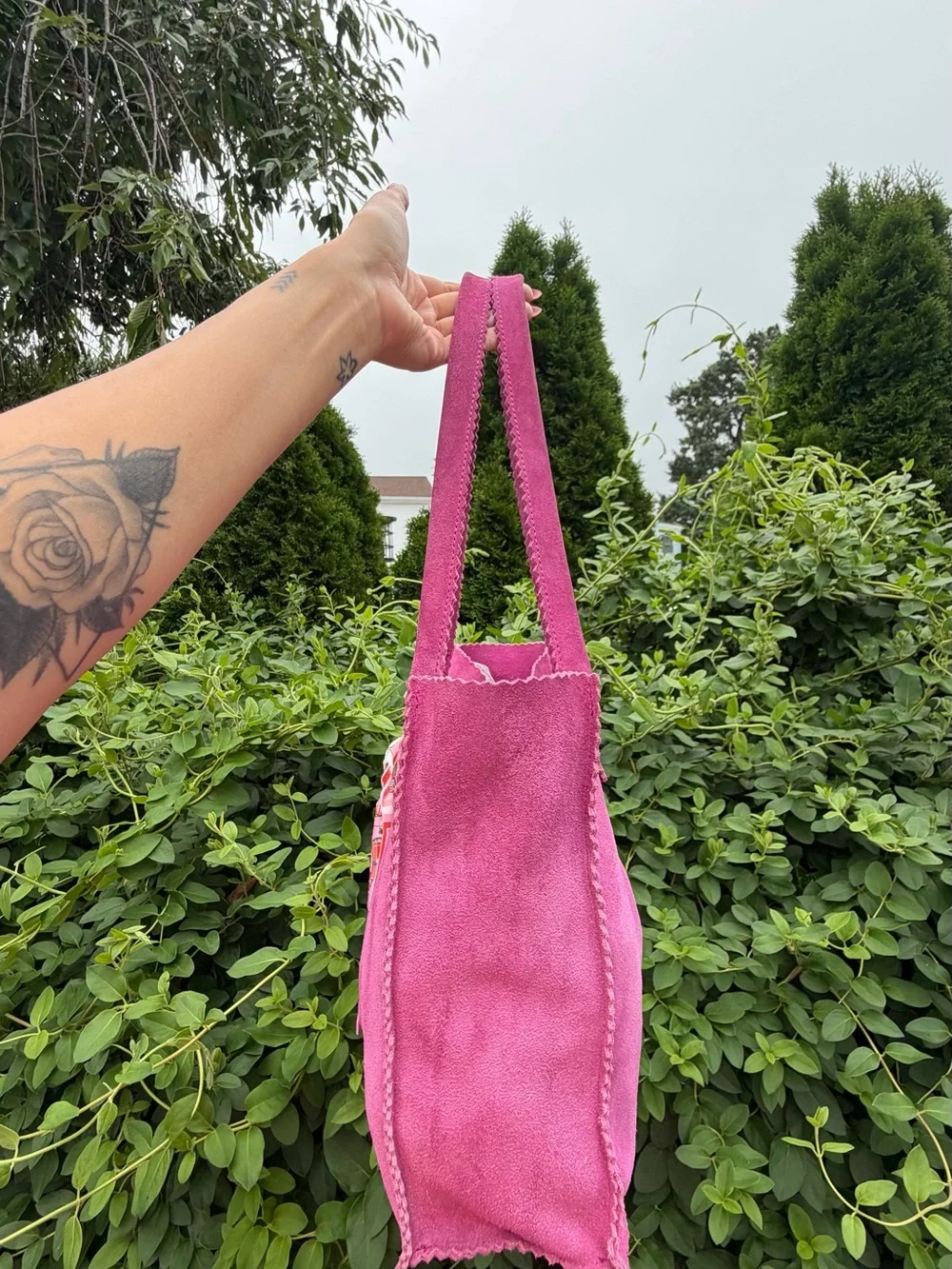 Pink Suede Vintage Leather Boho Tote Bag Genuine Leather Shoulder Purse